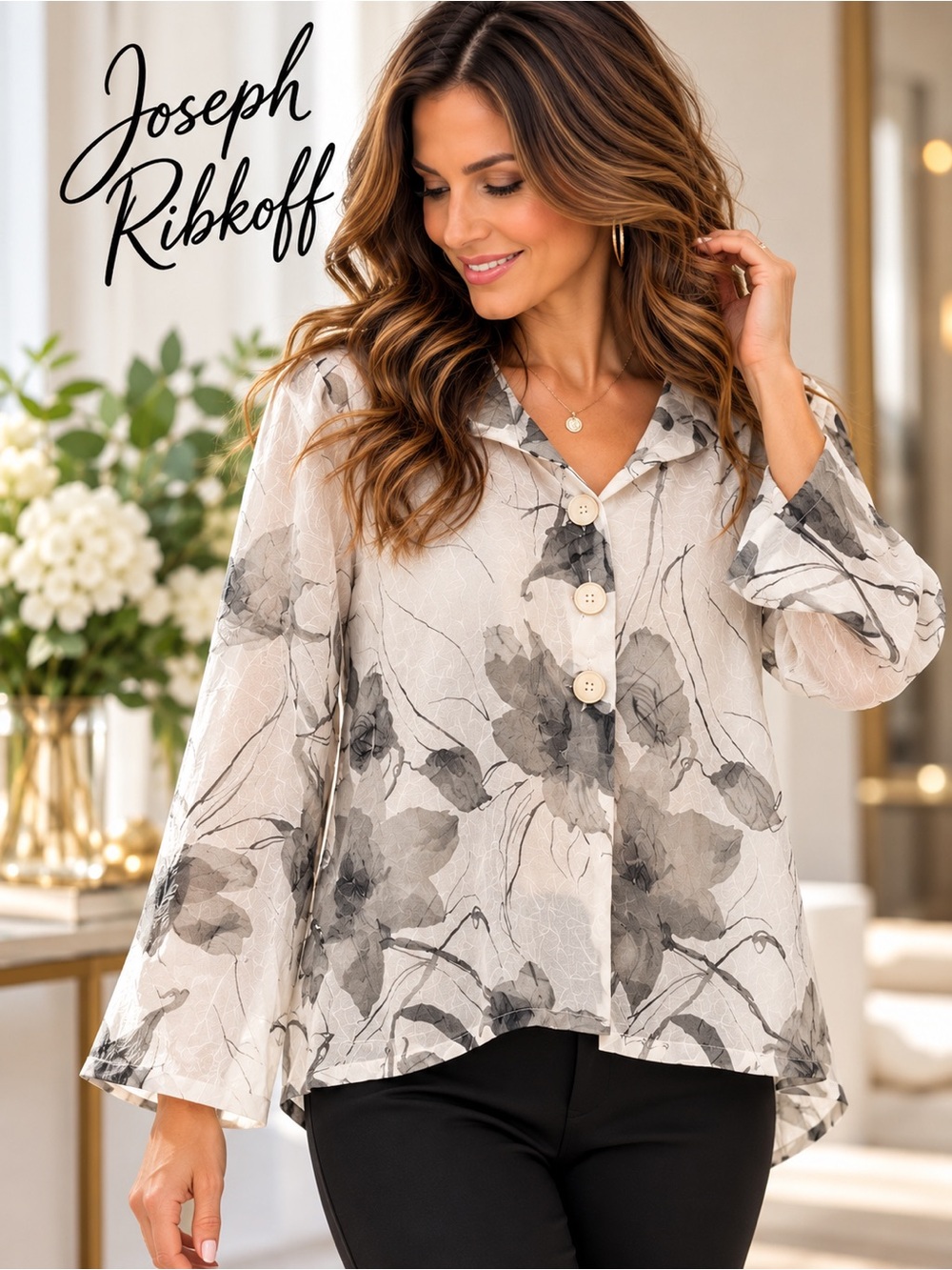 Joseph Ribkoff Floral Button-Front Blouse ๐ธ | Size 12